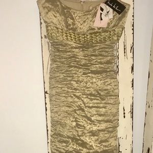 Nicole Miller long metallic gold Ruched Gown